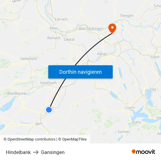 Hindelbank to Gansingen map