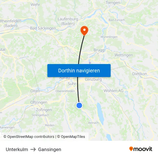 Unterkulm to Gansingen map