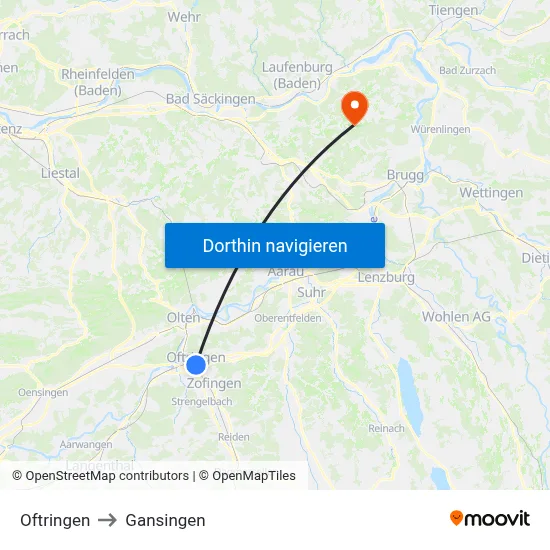 Oftringen to Gansingen map