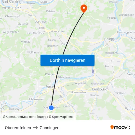 Oberentfelden to Gansingen map