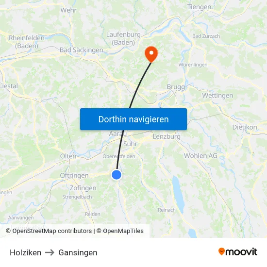 Holziken to Gansingen map