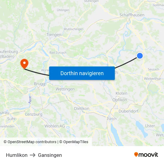 Humlikon to Gansingen map