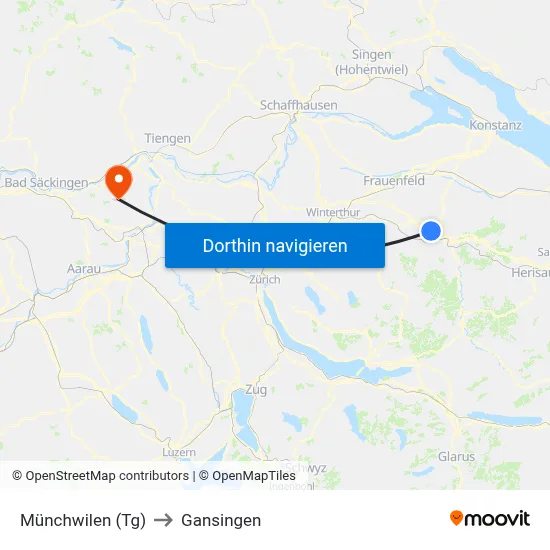 Münchwilen (Tg) to Gansingen map