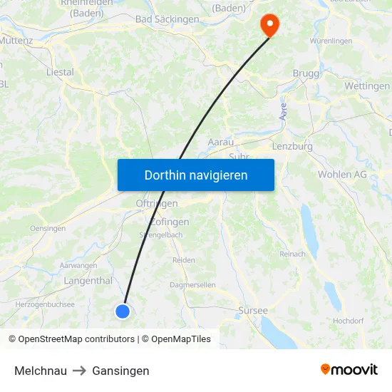 Melchnau to Gansingen map