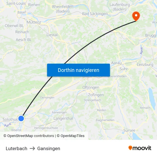 Luterbach to Gansingen map