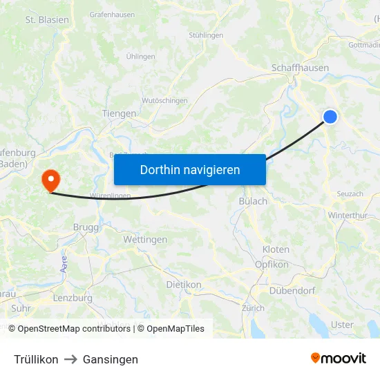 Trüllikon to Gansingen map