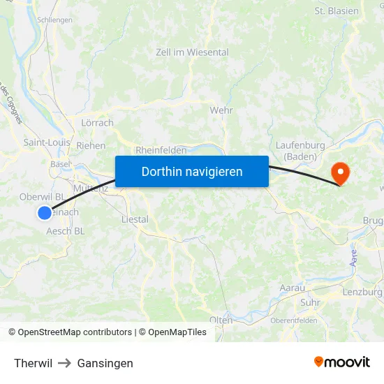 Therwil to Gansingen map