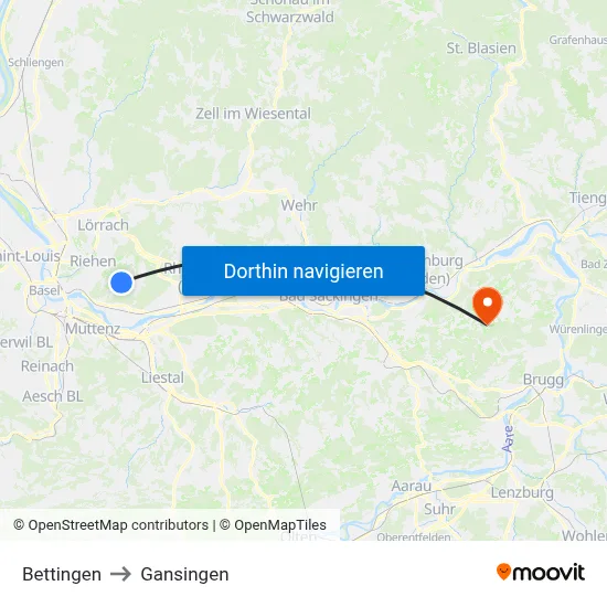 Bettingen to Gansingen map