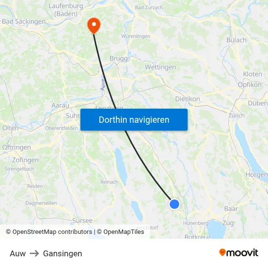 Auw to Gansingen map