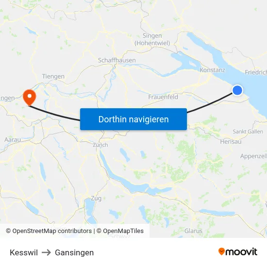 Kesswil to Gansingen map