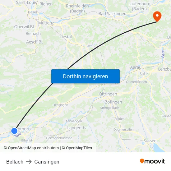 Bellach to Gansingen map