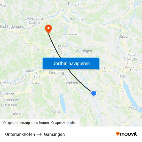 Unterlunkhofen to Gansingen map
