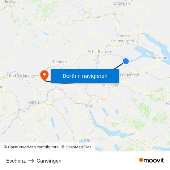 Eschenz to Gansingen map