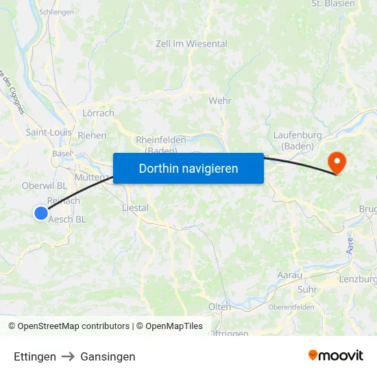 Ettingen to Gansingen map