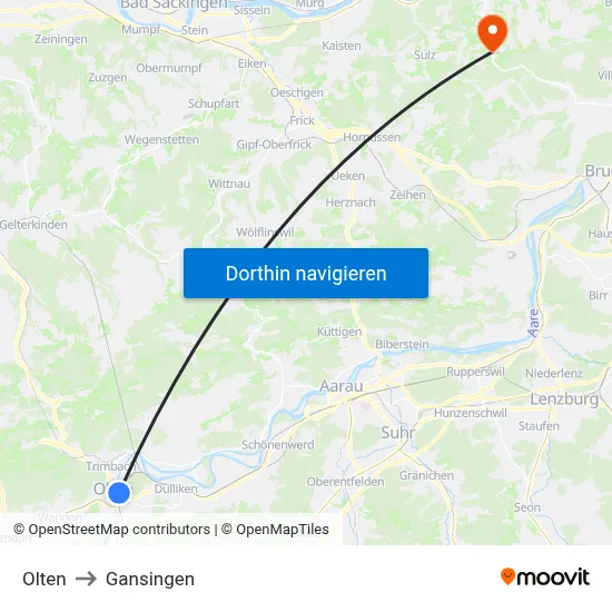 Olten to Gansingen map