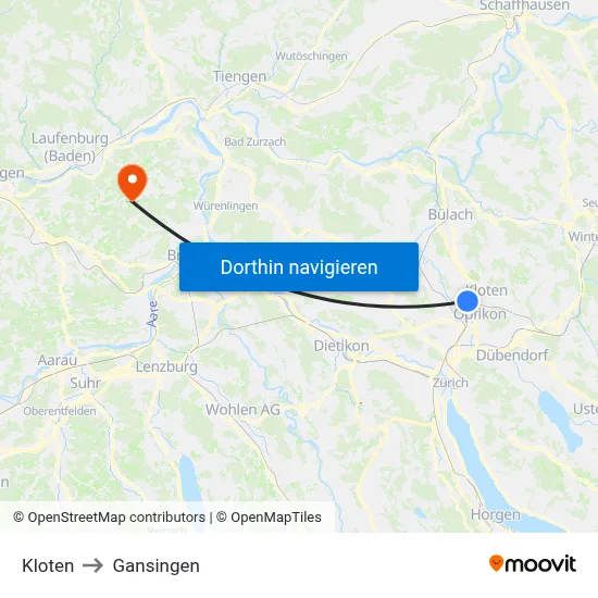 Kloten to Gansingen map