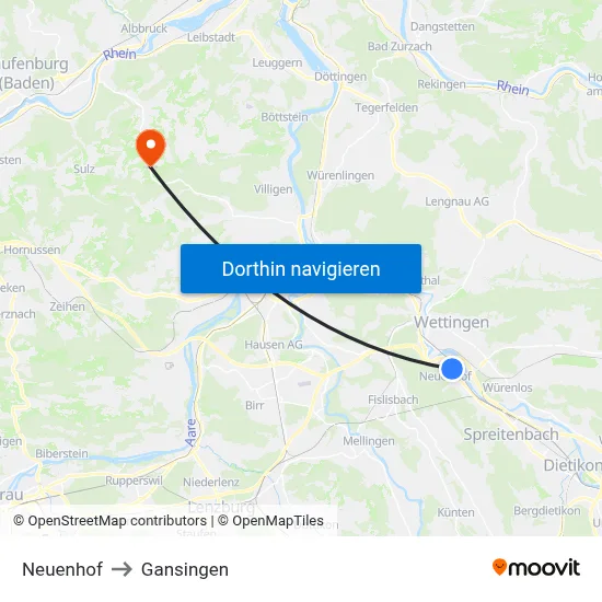Neuenhof to Gansingen map