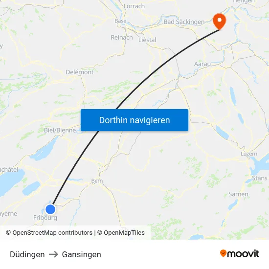 Düdingen to Gansingen map
