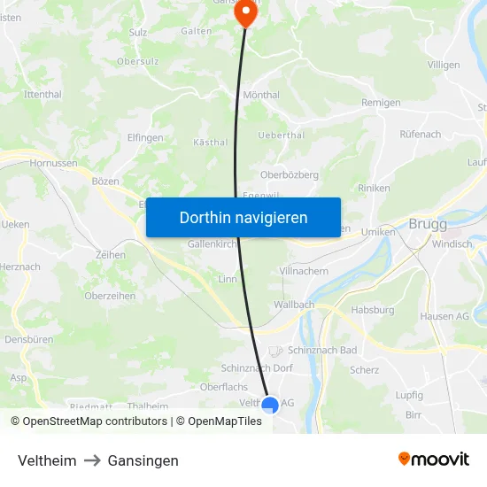 Veltheim to Gansingen map
