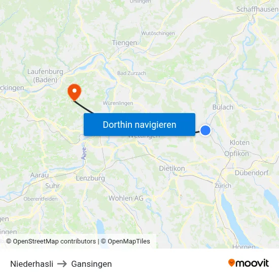 Niederhasli to Gansingen map