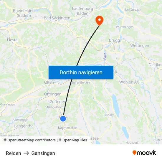 Reiden to Gansingen map