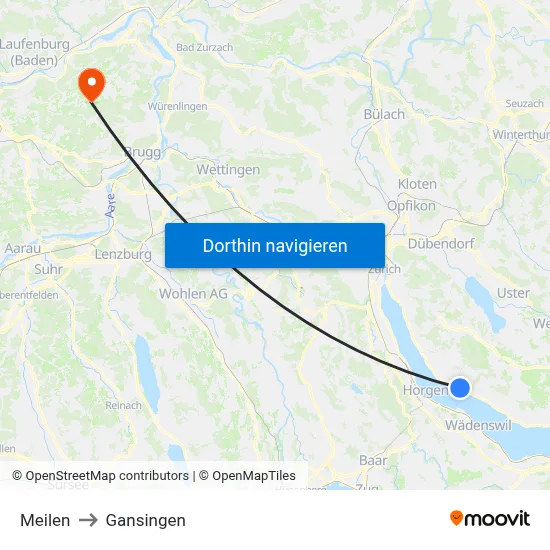 Meilen to Gansingen map