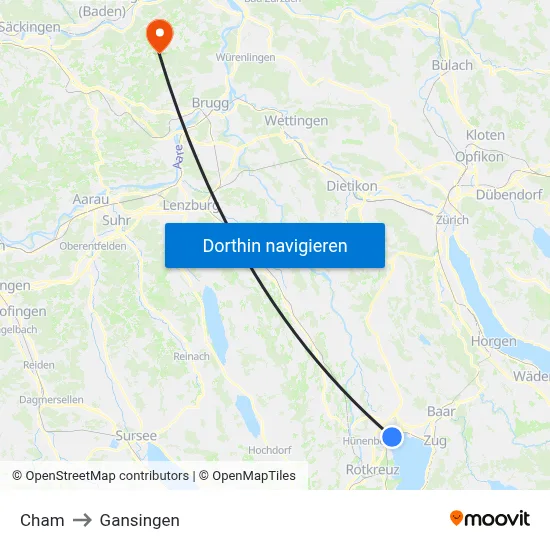 Cham to Gansingen map