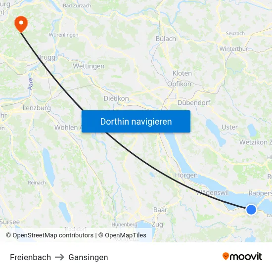 Freienbach to Gansingen map