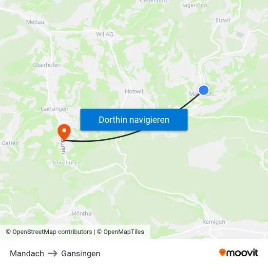 Mandach to Gansingen map