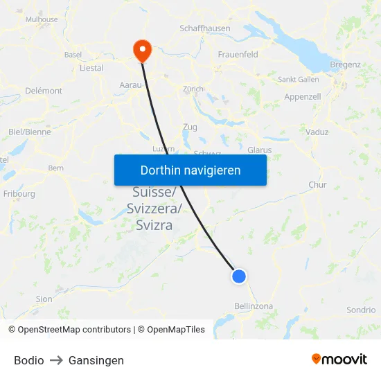Bodio to Gansingen map
