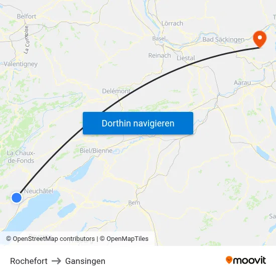 Rochefort to Gansingen map