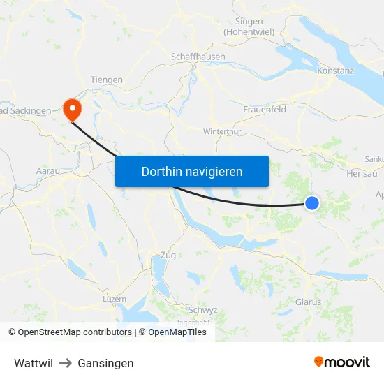 Wattwil to Gansingen map