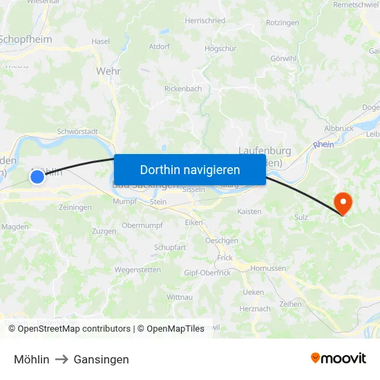 Möhlin to Gansingen map
