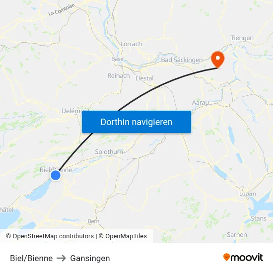 Biel/Bienne to Gansingen map