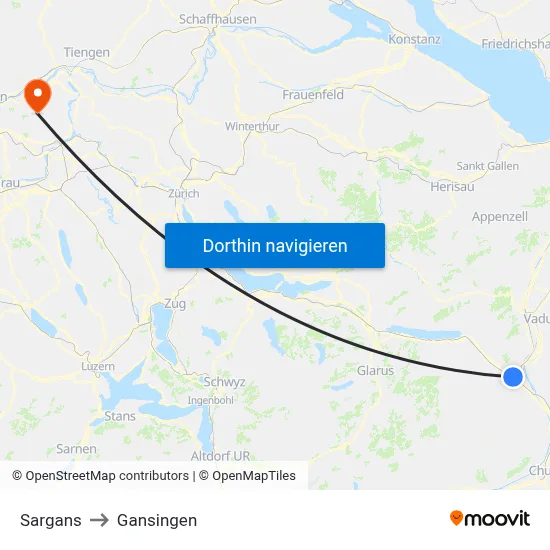 Sargans to Gansingen map