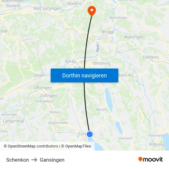 Schenkon to Gansingen map