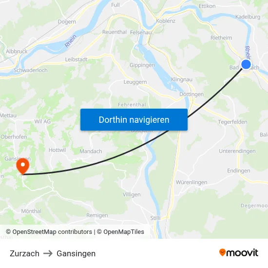 Zurzach to Gansingen map