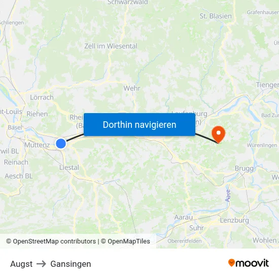 Augst to Gansingen map