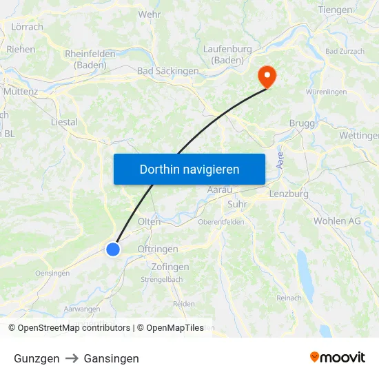 Gunzgen to Gansingen map