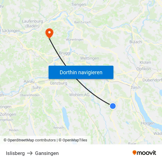 Islisberg to Gansingen map