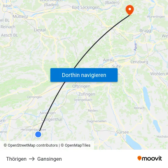 Thörigen to Gansingen map