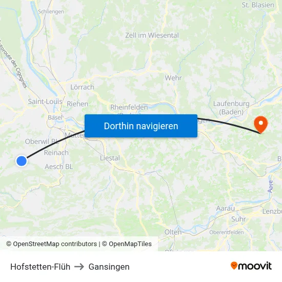 Hofstetten-Flüh to Gansingen map