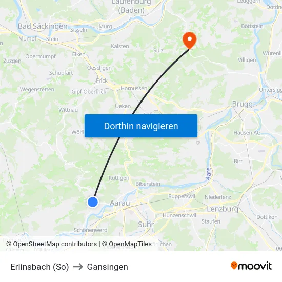 Erlinsbach (So) to Gansingen map