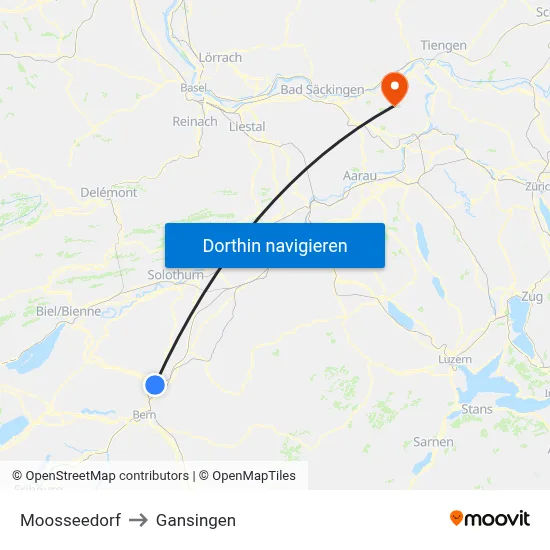 Moosseedorf to Gansingen map