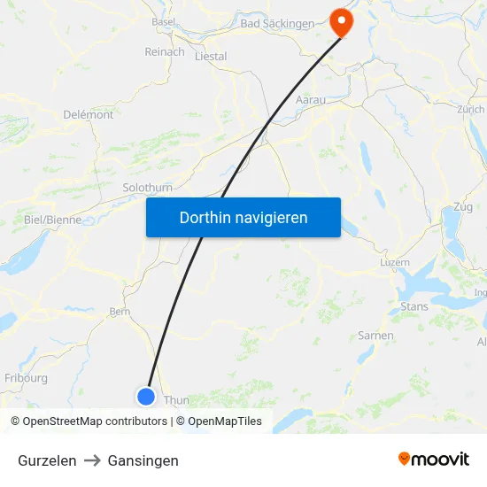 Gurzelen to Gansingen map