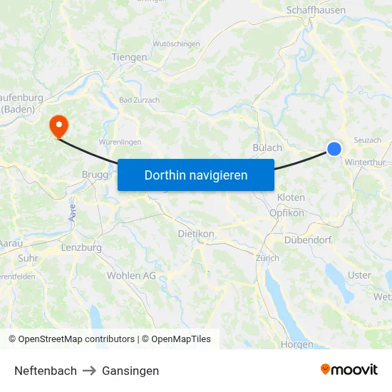 Neftenbach to Gansingen map