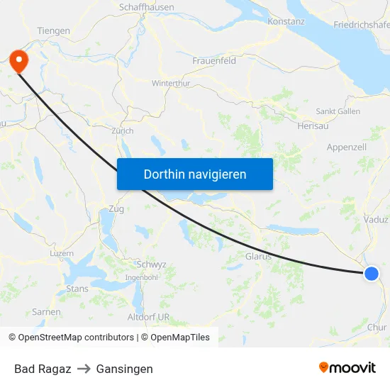Bad Ragaz to Gansingen map