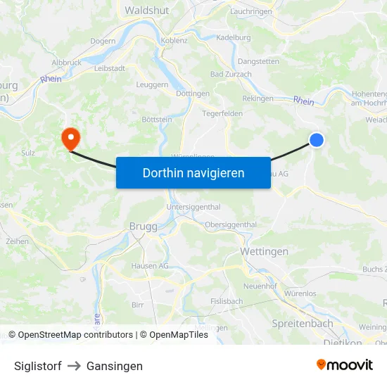 Siglistorf to Gansingen map