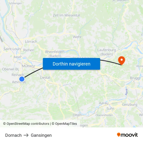 Dornach to Gansingen map