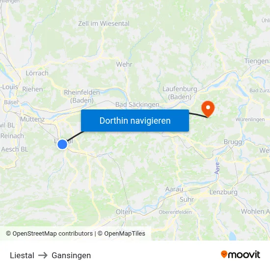 Liestal to Gansingen map